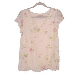 Giusy silk floral bubble hem top flutter sleeve feminine ethereal cottagecore